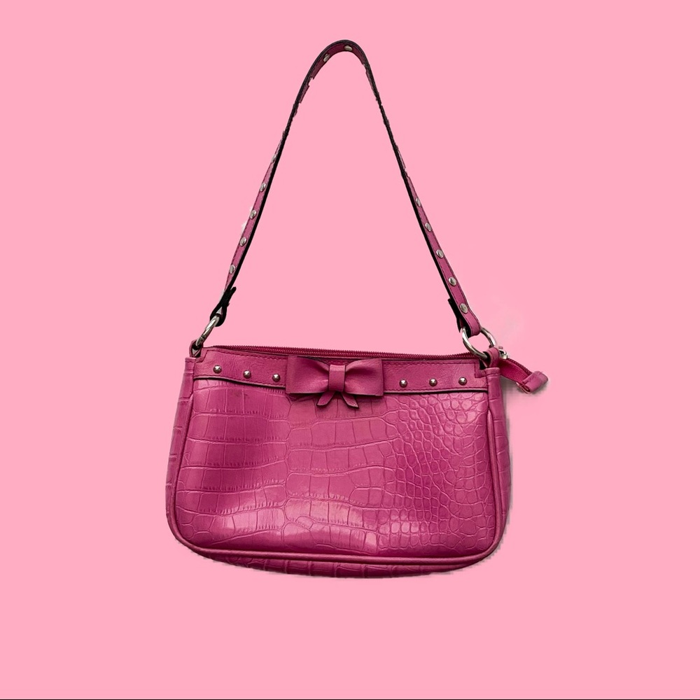Pink Y2K Faux Leather Crocodile Print Purse